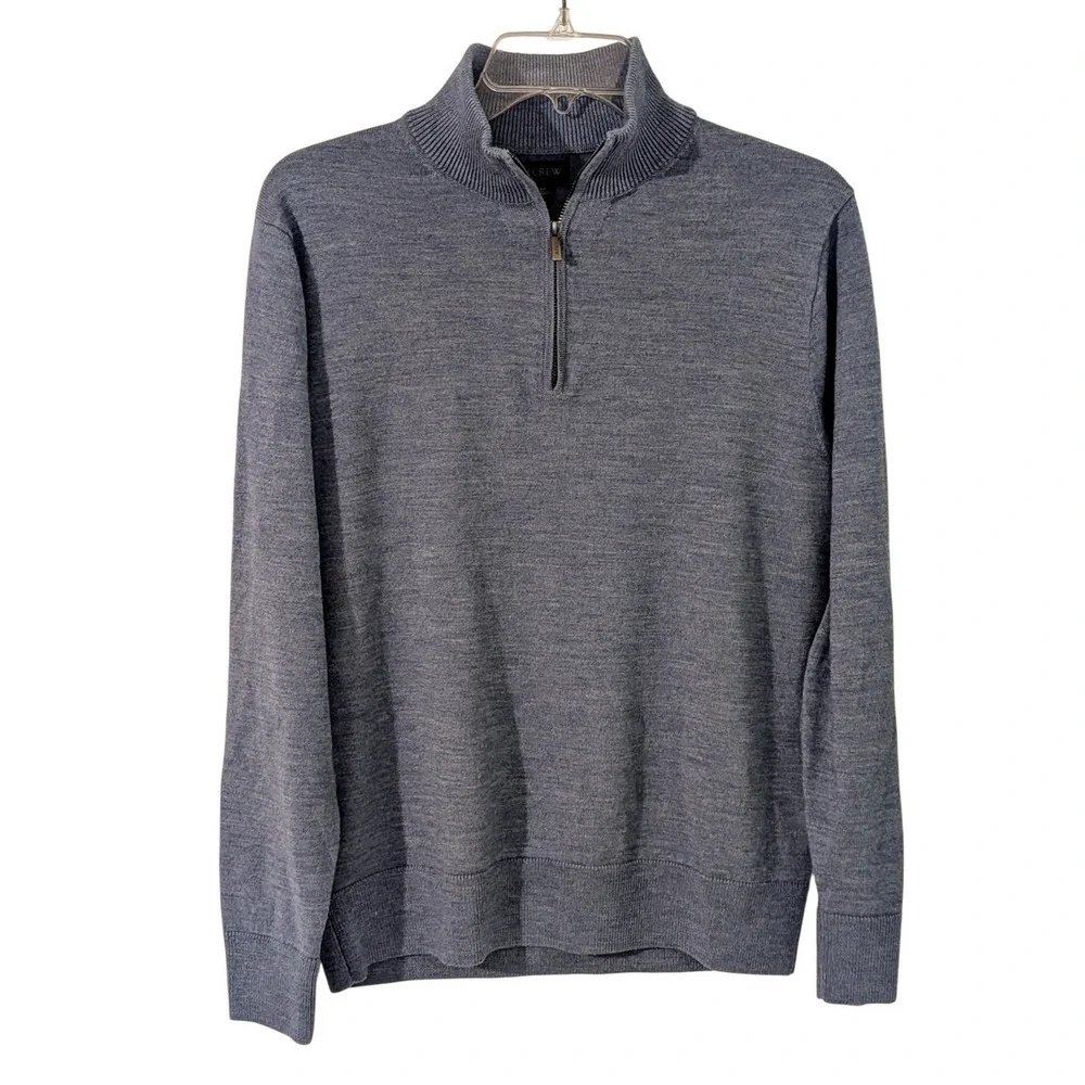J Crew Mens Blue Merino Wool Blend Quarter Zip Washable Sweater Medium NWOT $138